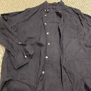 JCrew men’s Navy linen Oxford long-sleeve shirt, good condition, Slim Large